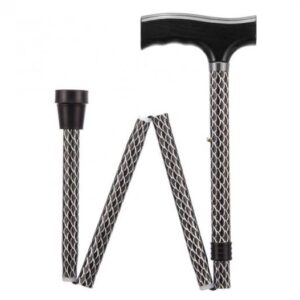 Folding Adjustable Walking Stick - Etched Black