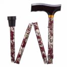 Folding Adjustable Walking Stick - Burgundy Flower